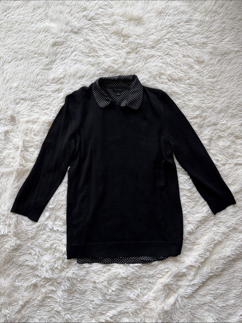 GUC Anne Taylor Black Crewneck Sweater with White Polka-Dot Trim